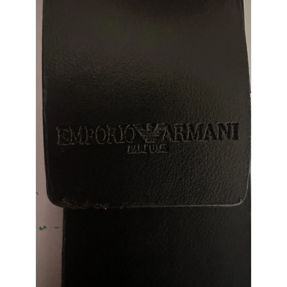 Vintage Emporio Armani Parfums Leather Belt Silver Eagle Plate Buckle 40